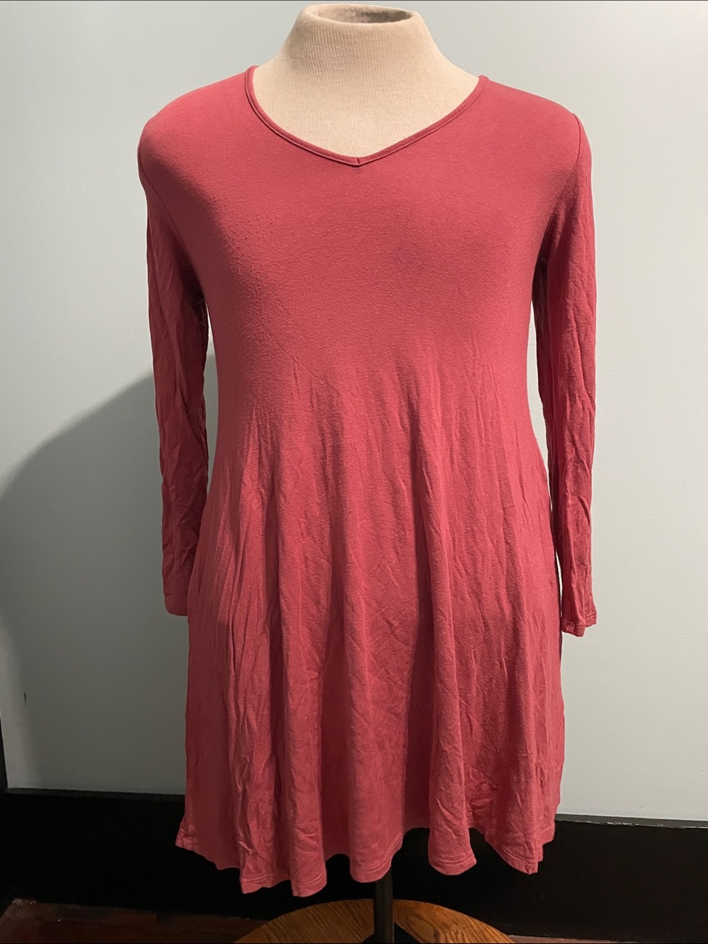 Emerald S Tunic Dress Dusty Rose Pockets V Neck
